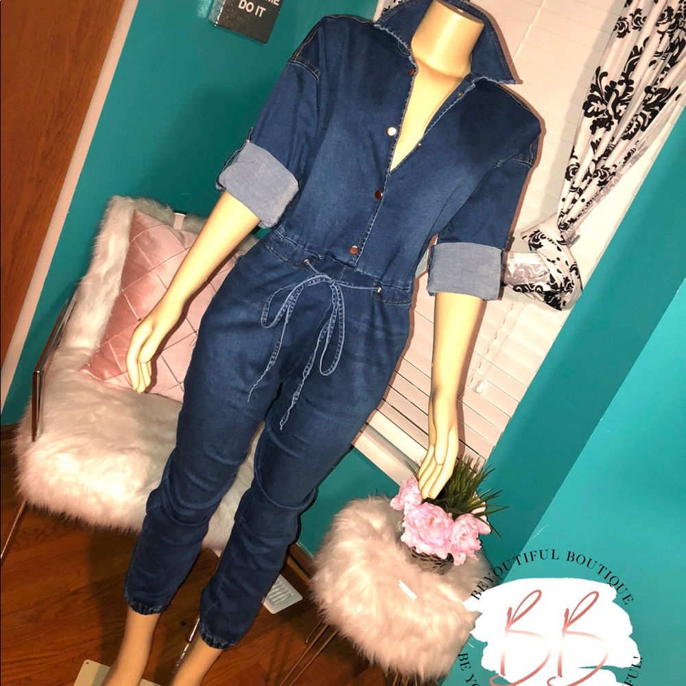 Denim Jumpsuit with Chains